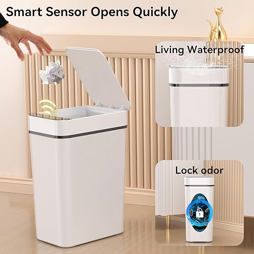 3 Pack Bathroom Trash Can 2.6 Gallon Small Touchless Automatic Motion Sensor Trash Cans Slim Waterproof Garbage Bin with Lid for Kitchen, Office, Bedroom White