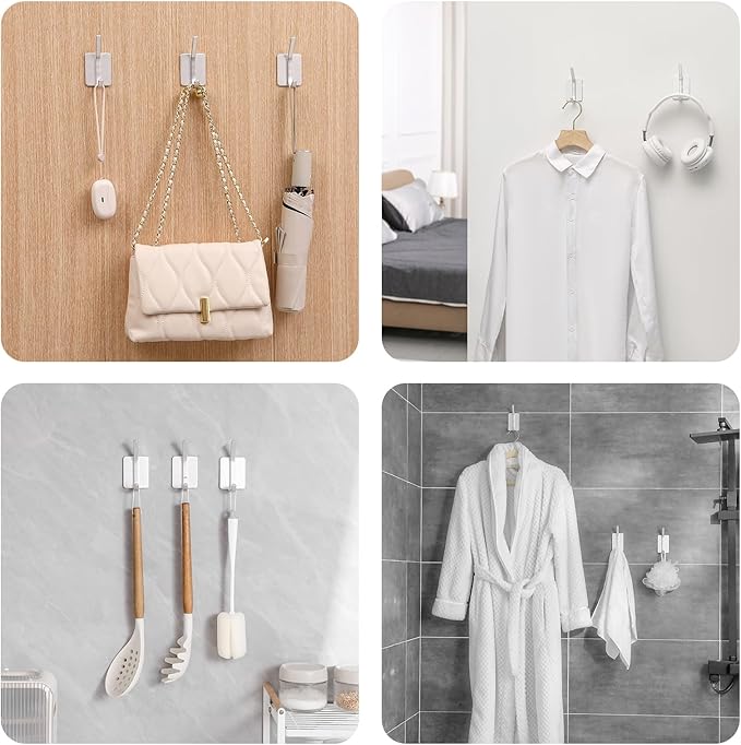 Paoli Heavy-Duty Adhesive Coat Hooks, Self-Adhesive Hooks, Multiple Colors and Styles, Maximum Load Capacity 25 lbs(4, White)