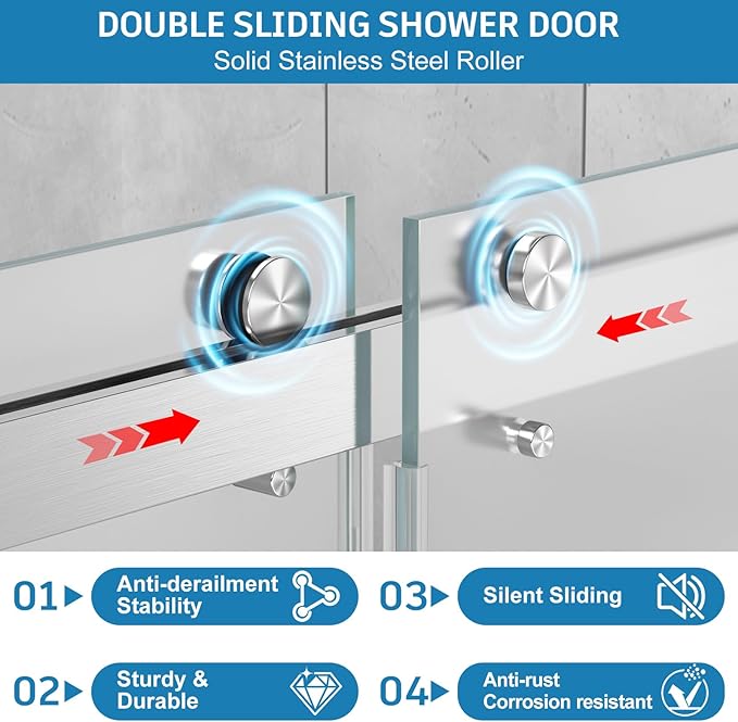Frameless Shower Door, 56-60" W x 78" H 3/8" (10mm) Thick Tempered Frosted Glass Shower Door with Explosion-Proof Film Nano Coating, Double Sliding Doors for Walk in Shower, Stainless Steel Hardware