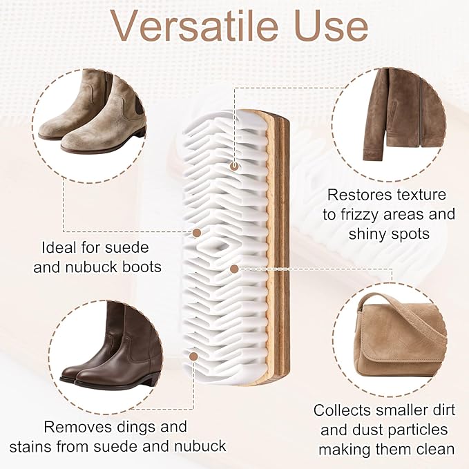 2pcs Suede Shoes Brush, Durable Suede Cleaning Cleaner Brush with Raw Magic Rubber Bristles and Beech Base for Shoes Boots Bags