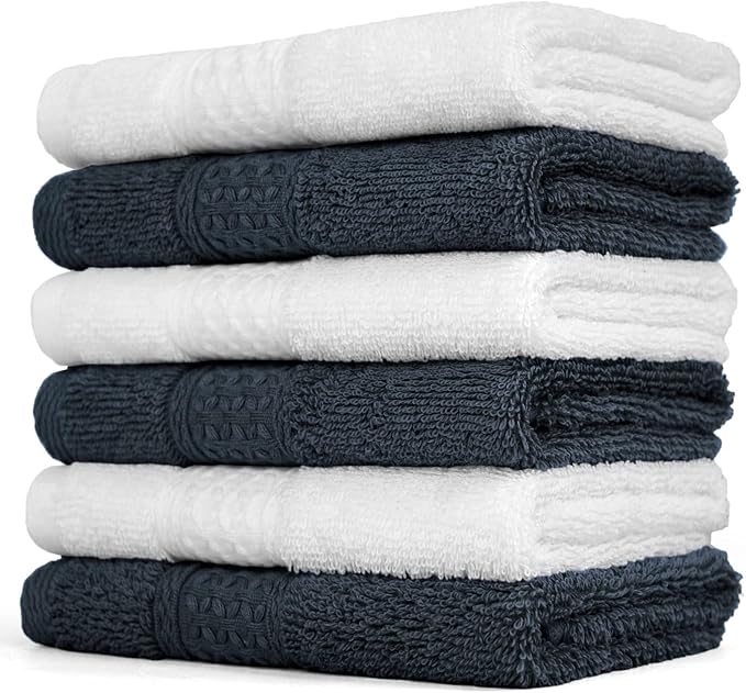 Cleanbear Extra Soft Wash Cloths Washcloths Set 6-Pack 13 x 13 Inches, Highly Absorbent Facecloths (Dark Gray & White)