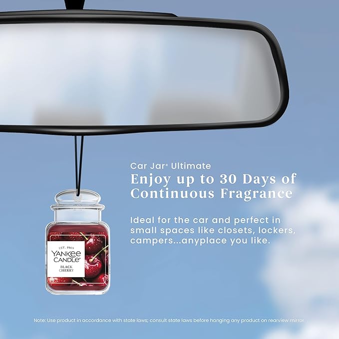 Yankee Candle Car Jar Ultimate Black Cherry, Up to 30 Days Continuous Fragrance, True-to-Life Scent, Essential Oils, Ideal for Cars and Small Spaces