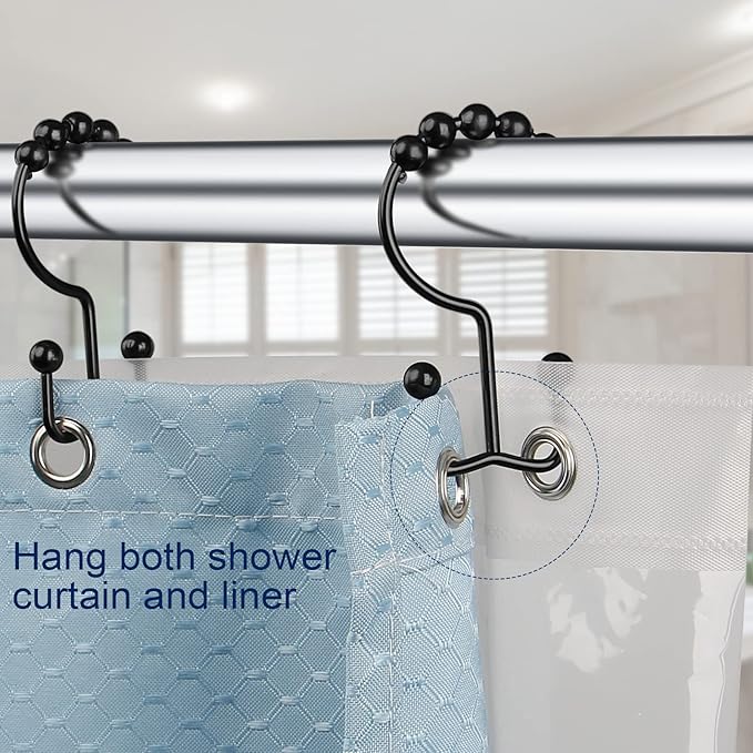 Shower Curtain Hooks,Sturdy Stainless Steel Double Sided Shower Hooks Rings for Bathroom Shower Curtain Rods Curtains Set of 12 Hooks - Matte Black