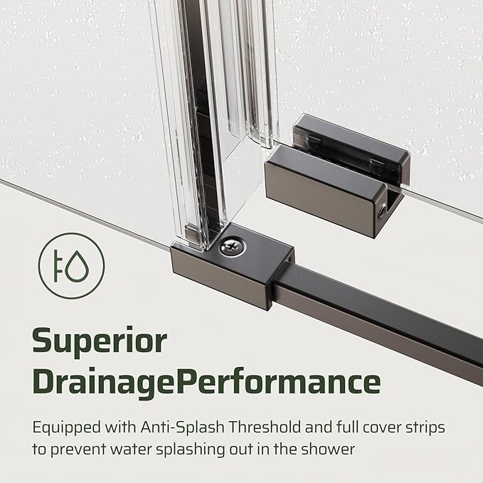 46-48" W x 76" H Frameless Sliding Shower Door, Bathroom Soft-Close Shower Glass Doors with 5/16" (8mm) SGCC Tempered Glass and Stainless Steel Hardware, Reversible Installation, Matte Black