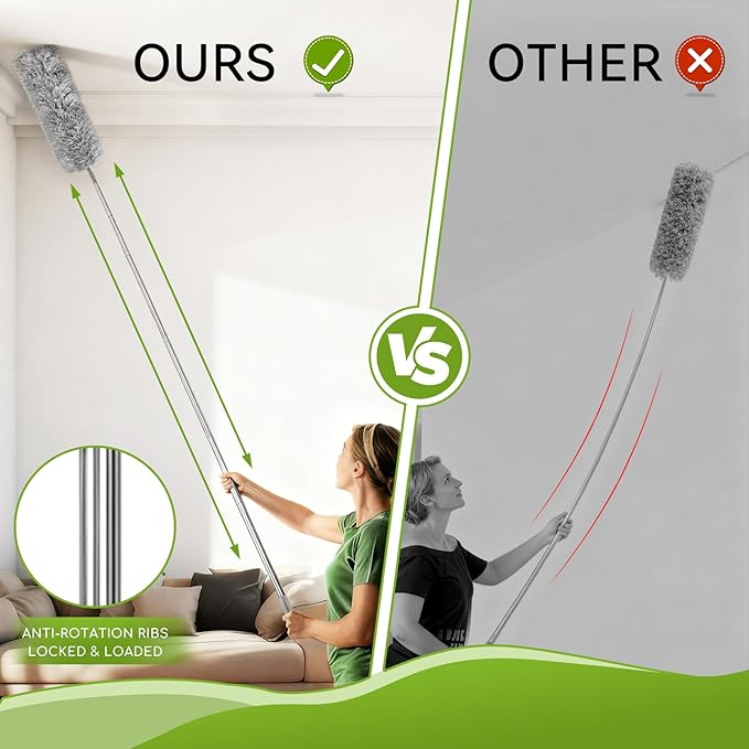 Professional 14-in-1 Cleaning System with 100-inch Pole, 4 Duster Heads, Flat & Cobweb Tools for Ceiling to Floor