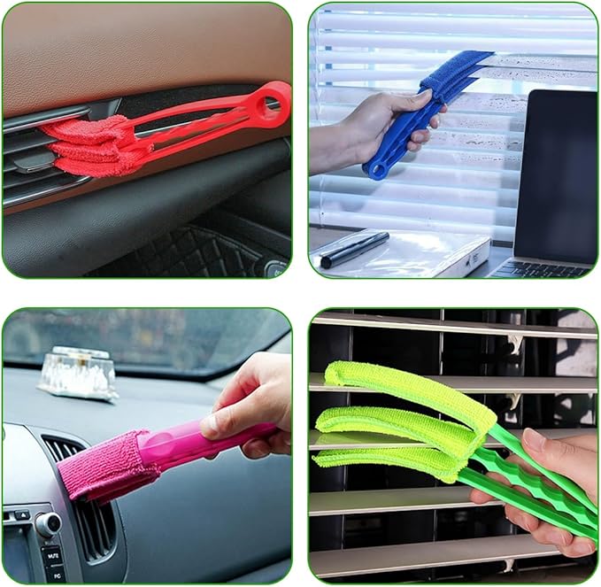 2 PCS Blind Cleaner Duster Tool, Window Venetian Hand-held 3 Arm Dusting Cleaner Brush, Blinds Cleaning Brush Tool for Window Shutters Air Conditioner, Car Accessories (Red+Pink)