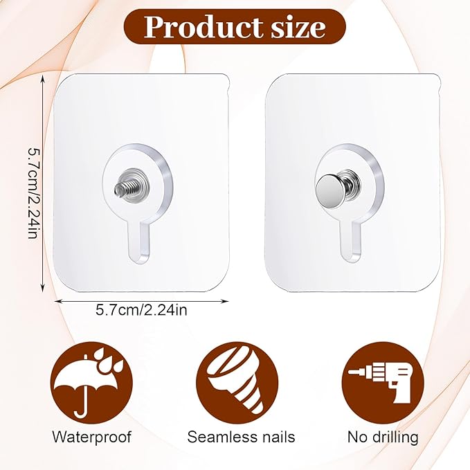 20Pcs Heavy Duty Self Adhesive Hooks, No-Trace Sticker Frame Hangers Without Nails for Mount Wall Shelf, Transparent Self Adhesive Shower Hooks for Keys, Bathroom, Shower, Outdoor