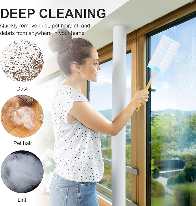 Duster Refills 60 Count Static Dust Removal Brush 180° Multi-Surface Bulk Electrostatic Microfiber, Heavy Duty Disposable Dusting Replacement Heads Compatible with Swiffer Duster Refills