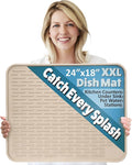 XXL Silicone Dish Drying Mat for Kitchen Counter or Under Sink, 24" x 18" Extra Large, Waterproof Pet Feeding Mat, Dog Food, Water Bowls, Under Drying Racks for Dishes, Coffee Bars, Bar Mats (Beige)