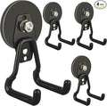 ULIBERMAGNET Upgraded Large Magnetic Hooks,Strong Heavy Duty Magnet Hooks for Power Drill,Broom,Garden Tools, Pegboard, Garage, Workshop, Hardware, 4 Pack Magnet Storage Holder for Hanging(Black)