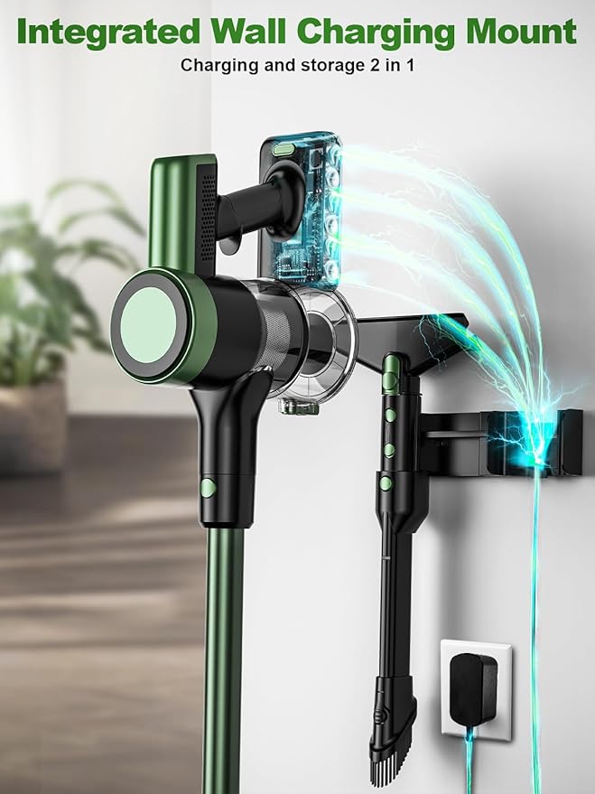 Cordless Vacuum Cleaner, 58Kpa Vacuum Cleaners for Home, 55Mins Stick Vacuum with Self-Standing & LED Display, Anti-Tangle & Wall Mount Charging (Green)