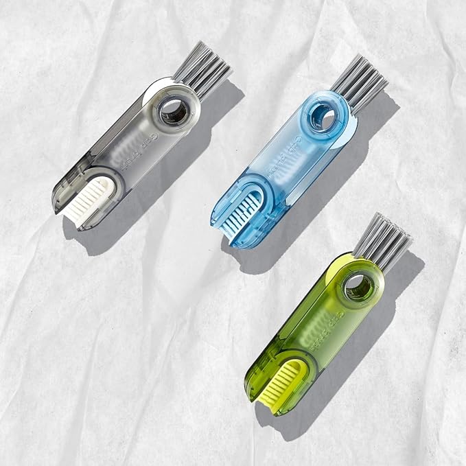 Gap Cleaning Brush – Silicone & Plastic Deep Cleaner for Bottles, Keyboards, Mugs & Glass – Compact Pocket-Size Design, Easy to Carry, Strong Decontamination (Green, Grey, Blue) (Green Blue & Grey, 3)