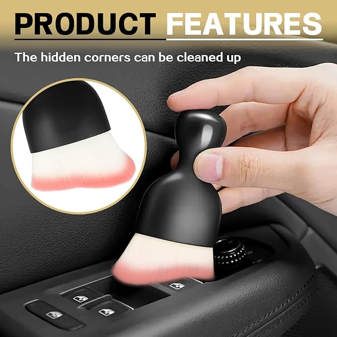 1Pcs Auto Soft Hair Brush Advanced Car Interior Detailing Brush for Dashboard Air Vent Gaps Dust Removal and Cleaning of Leather Surfaces Widely Used, Black handle, white and pink bristles