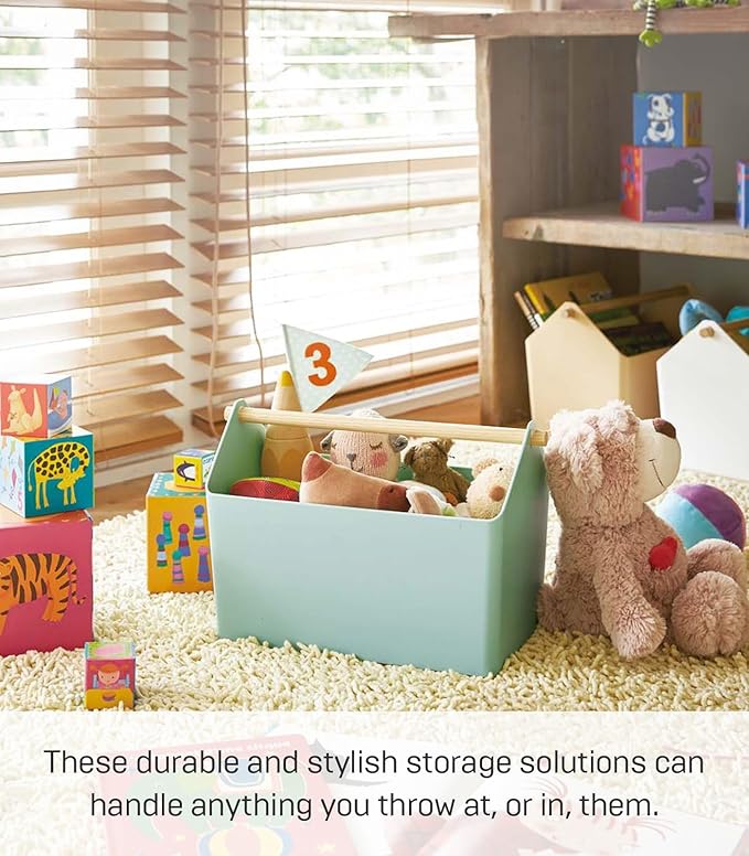 YAMAZAKI Home Favori Storage Organizer/Cleaning Caddy/Storage Basket With Handle - Plastic + Wood -