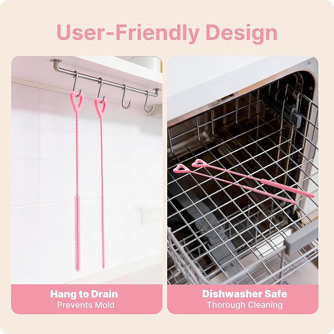 Silicone Straw Cleaner Brush, 2Pcs Reusable Straw Cleaning Brush for Cleaning Stanley and Yeti Metal Glass Tritan Straws