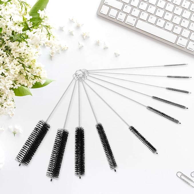 12pcs Glass Tube Pipe Cleaners Brush Kit, 14.5 inch Long Nylon Straw Brush for Glass Funnel and Bottle, 8.2 inch Different Diameters Brush, 35 inch Flexible Double Ended Hose Brush