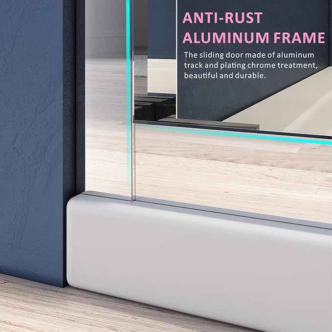 Bathtub Sliding Doors,56-60 inch W x 57 inch Height Shower Doors with 1/4 inch Clear Tempered Glass,Semi-Frameless Bypass Tub Doors with Stainless Steel Chrome Hanles