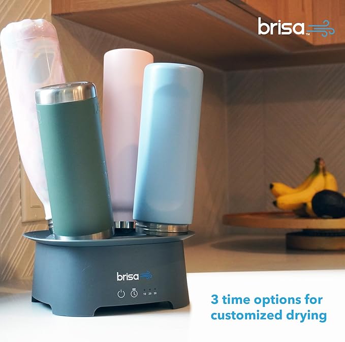 Brisa Rack: Powered Drying for reusables bottles, bags, and containers - Heated Air Drying Technology - Home Essential Drying Rack Kitchen Tool - Gray