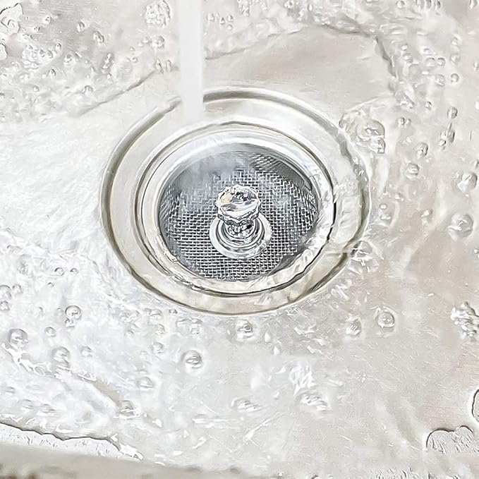 Kitchen Sink Strainer with Handle and Stopper Replacement Kitchen Sink Drain Basket/Stopper/Plug 3.3 Inch Stainless Steel Kitchen Sink Drain Strainer Mesh Sifter Filter(‎Silver)