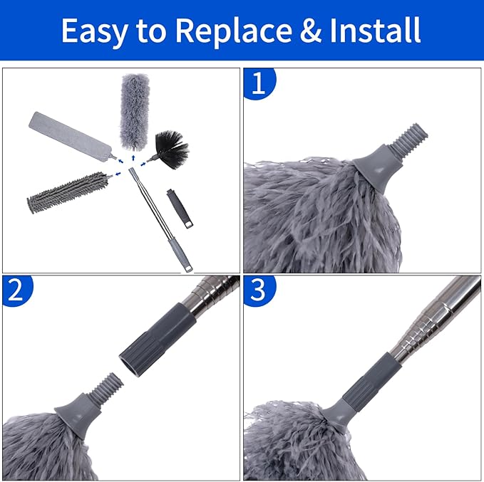 Duster with Extension Pole,Ceiling Fan Cleaner Duster Set of 6, Telescopic Cobweb Feather Duster 100 Inch,Ceiling Fan Duster, House Cleaning Tool Set