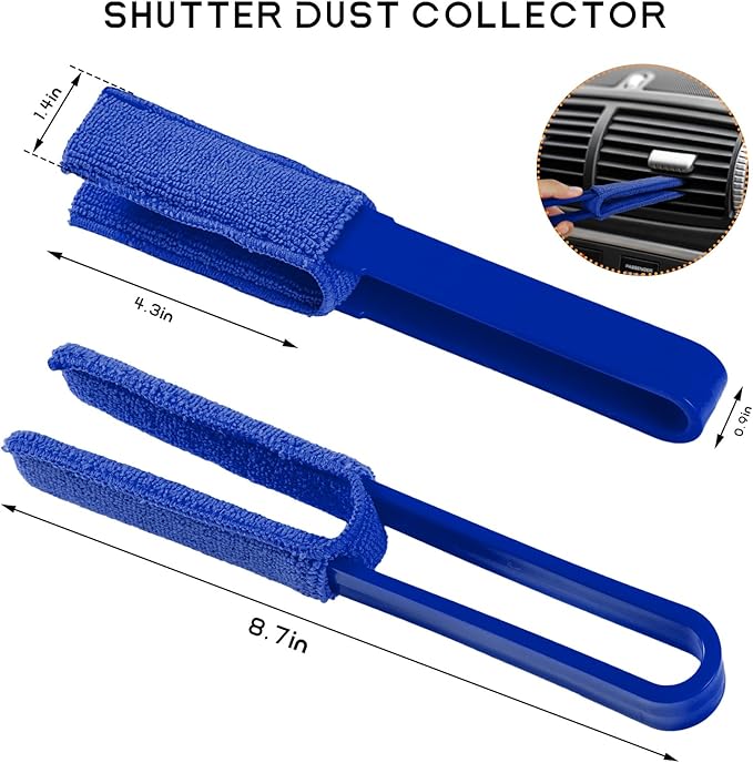2 PCS Car Blinds Duster, Window Blind Cleaner Duster Brush with Removable Microfiber Sleeves, Multifunction Cleaning Tool for Auto Shutter Air Conditioner Vents Keyboard (Blue)