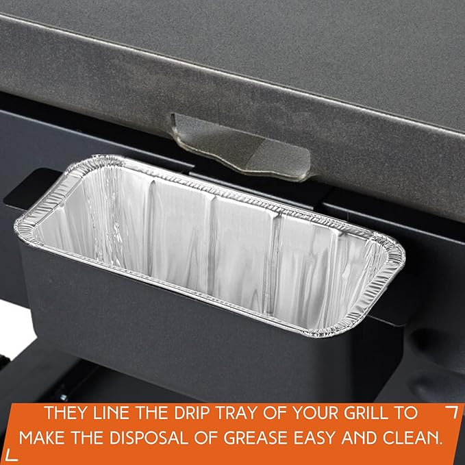 50-Pack Drip Pans Liners for Blackstone Griddle Accessories, Aluminum Foil Pan Disposable for 17" 22" 28" 36" Blackstone Griddle Drip Tray Holder Grill Rear Grease Catcher Cup