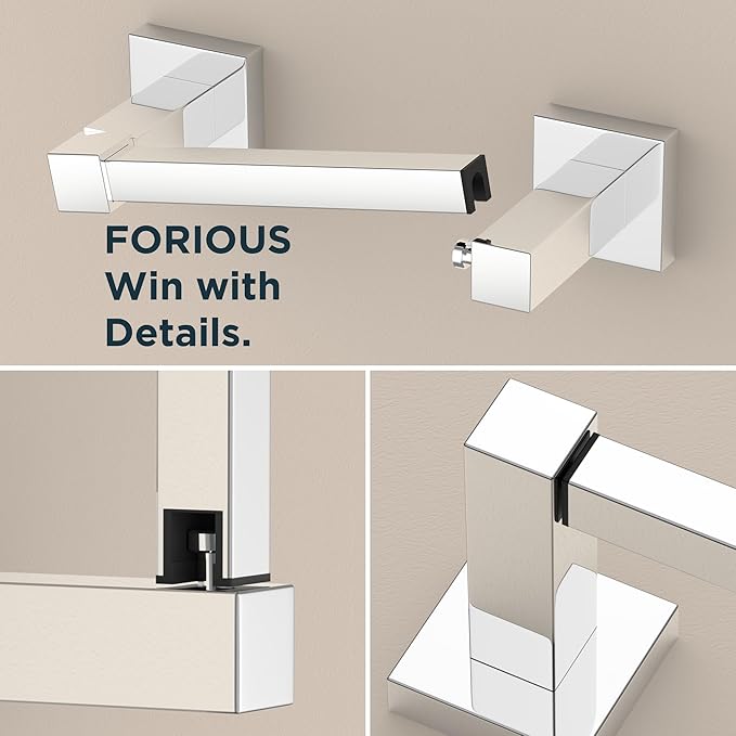 FORIOUS Toilet Paper Holder Wall Mount and Hand Towel Ring Set, SUS 304 Stainless Steel Double Post Pivoting Tissue Roll Holder, Modern Bathroom Hardware Accessories Set, Chrome