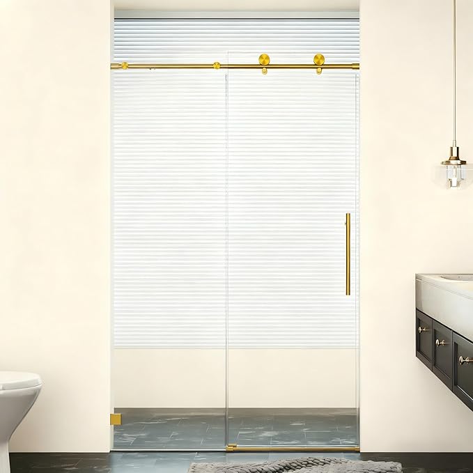 46-48" W x 76" H Frameless Sliding Shower Door, Bathroom Soft-Close Shower Glass Doors with 5/16" (8mm) SGCC Tempered Glass and Stainless Steel Hardware, Reversible Installation, Brushed Gold