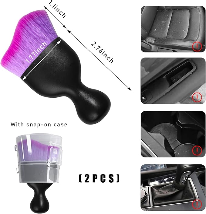 2PCS Car Interior Dust Brush, Soft Scratch Free Auto Detailing Brushes, Universal Vehicle Interior Cleaning Tool for Automotive Dashboard, Air Vents, Leather (Double Purple)