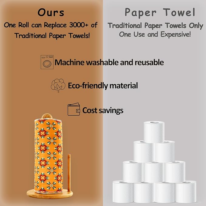 25 Pack Reusable Paper Towels, Paperless Towels Roll Washable Cotton Cloth for Kitchen Towels Zero Waste Products Alternative Paper Towels Alternative (Vintage)
