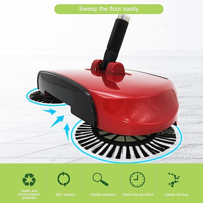 Carpet Sweeper 360° Rotation Manual Floor Sweeper with PET Broom Brush Robust Lightweight Hand for Home Office Low Carpets Rugs Undercoat Carpets, Red