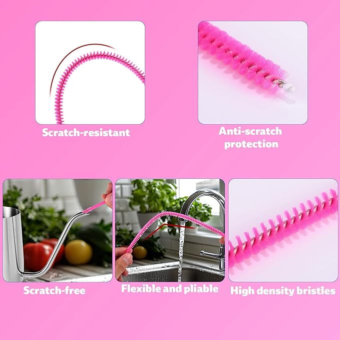 4pcs Straw Cleaner Brushes for Stanley, 8mm/0.31 Inch, 10mm/0.39 Inch, 12mm/0.47 Inch Reusable Extra Long Drinking Water Cup Bottle Straw Cleaning Brush Cleaning Tools Kit Accessories (Pink)