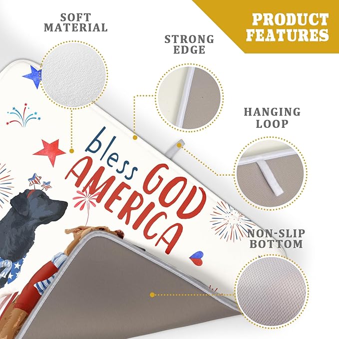 Giwawa 4th of July Patriotic Dogs Dish Drying Mat American Independence Day Dish Dry Pad 18"x24" Absorbent Dishes Drainer Mat for Kitchen Counter