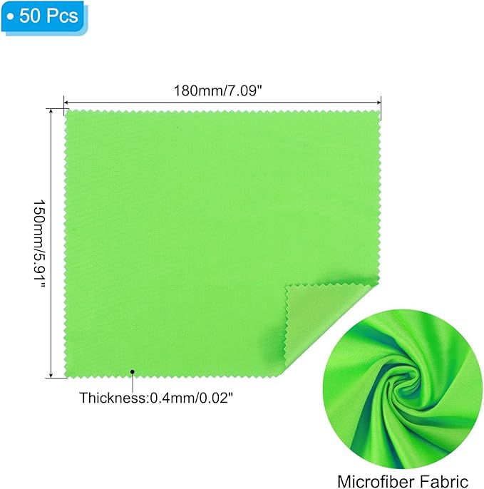 PATIKIL Eyeglass Microfiber Cleaning Cloth 7"x6", 50 Pack Glasses Cleaning Cloth Soft Wipe Screen Cloth for Camera Lens Eyeglasses Screens in Individual Vinyl Pouch, Green