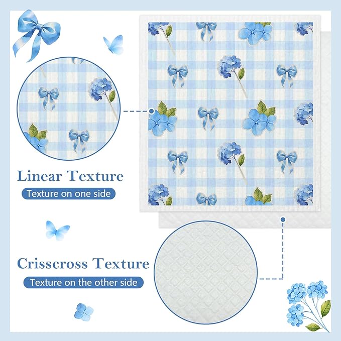 5 Pack Mixed Watercolor Hydrangea Kitchen Dishcloths Dish Towels, Blue Hydrangea Dish Towels for Kitchen, Swedish Dishcloth, Paper Towels Reusable, Dish Cloth Towel Cleaning Wipe for Home Party