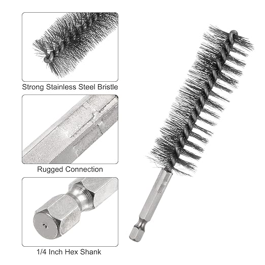 HARFINGTON 5Pcs Bore Brush Stainless Steel 25mm Dia Cleaning Twisted Wire Brush Tube Pipe Cleaner with Handle 1/4 Inch Hex Shank for Tubes, Ports, Bearings