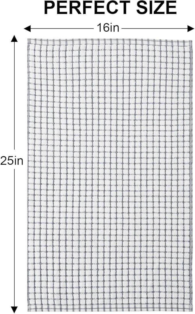 Kitinjoy Cotton 8 Pack Terry Kitchen Towels, 16 x 25 Inches Super Soft and Absorbent Dish Towels, Quick Drying Hand Towels for Kitchen Drying, Grey