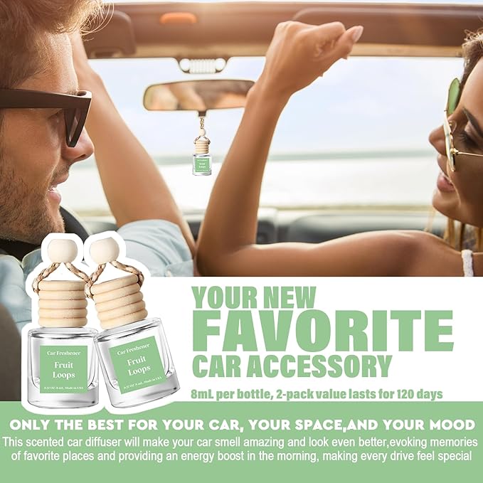 HoogaLife Car Air Freshener Diffuser 2 Pack Hanging Fruit Loops Car Air Freshener for Women 45+ Days Long Lasting Fragrance Made in USA (F22)