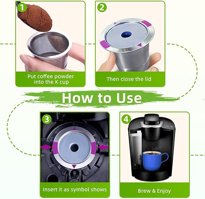 2 Pack Reusable K Cups for Keurig, Stainless Steel Coffee Pod, K Cup Reusable Coffee Pods With Cleaning Brush, Save Pods for Keurig Machine
