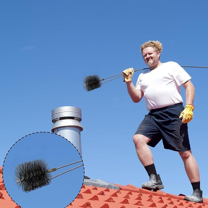 RattanView 4 Inch Double Spiral Flue Brush Round Chimney Cleaning Brush with 1/4" Npt Fitting for Chimneys Stove Pipes Cleaning Accessories