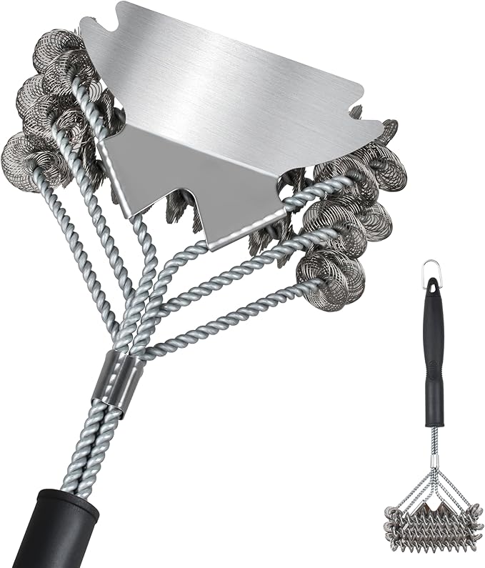 Grill Brush with Scraper - 18" Enhanced Coil Grill Cleaning Brush, Safe Long Handle BBQ Brush for Grill for Gas and Charcoal Grates