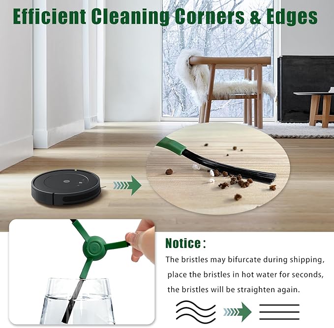 6 Pack Replacement Side Brushes Compatible with Roomba 405/205/105/Combo/Vac Essential Series, Edge-Sweeping Brushes for Q0120 Y0140 Q0520 Q011 Y0110 Robot Vacuum Cleaner