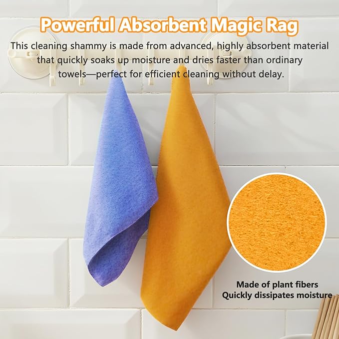 8 Pack Super Absorbent Shammy Cleaning Cloths – Reusable Non-Woven, Lint-Free & Scratch-Free Towels for Kitchen, Bathroom, Windows, Floors, Car & Pet Cleanups