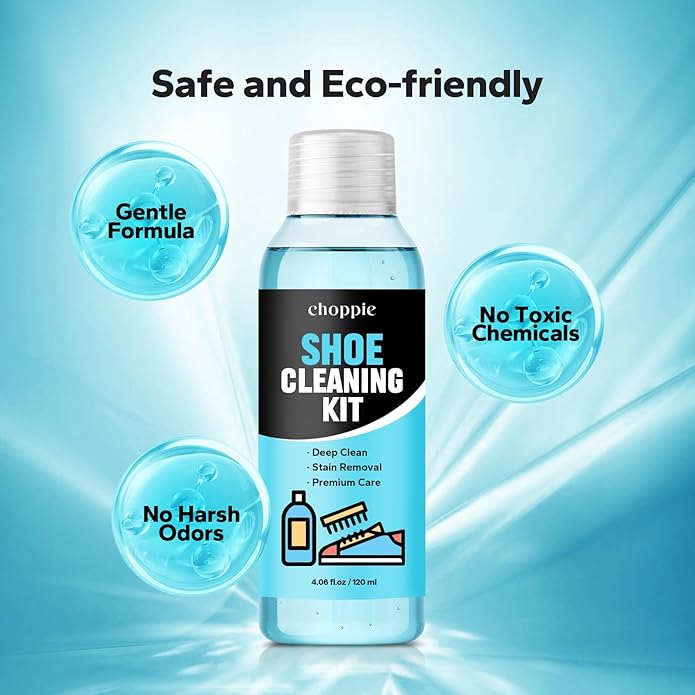 Choppie 2-in-1 Shoe Cleaner Kit (4.06 Fl Oz Shoe Cleaner + Shoe Brush), Suede Shoe Cleaner, Shoe Cleaning Kit for Sneakers, Suede, Leather, Mesh Shoes, and Tennis Shoes