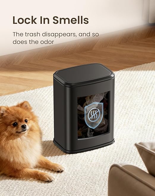 Cesun Small Bathroom Trash Can with Swing-Top Lid,8L/2.1 Gallon Stainless Steel Garbage Can with Removable Inner Bucket, Slim Waste Basket for Home, Office, Toilet, Bedroom, Living-Room (Black)