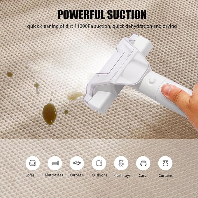 Portable Carpet Cleaner, 450W Sofa & Upholstery Cleaner with Handle, Deep Cleaning Machine for Carpets, Couch, Curtain, Chairs, with Dual Size Cleaning Brushes