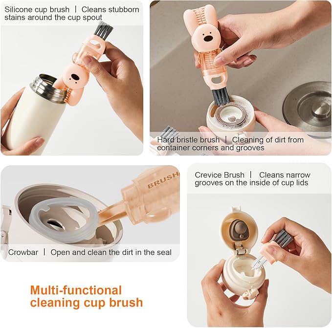 4 in 1 Cup Lid Cleaning Brush, Multifunctional Bottle Cleaning Brush, Cup Crevice Cleaning Tools, Easy to Clean and Storage, Cup Lid Gap Cleaner, Home Kitchen Cleaning Tools - 3Pcs