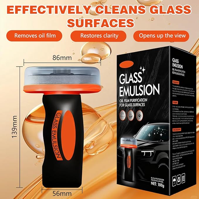2Pcs Glass Oil Film Remover for Car, New Oil Film Cleaning Glass Emulsion for Car Windows, Automotive OilFilm Cleaning Remover, Improves Visibility & Safe Driving (Emulsion + Brush Board,100g)