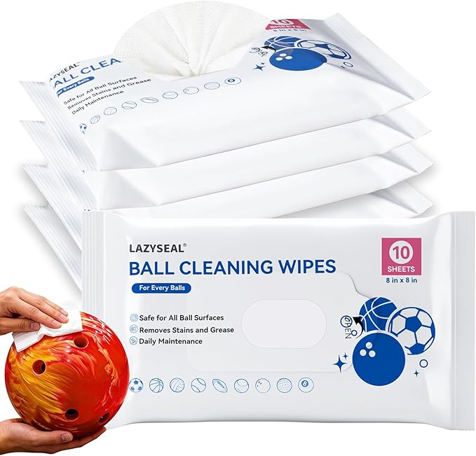 50 Count Bowling Ball Cleaning Wipes Removes Grime, dust, Oil from Ball Surfaces Includes Portable, resealable Pouch Suitable for All Ball Types Cleans, maintains extends Ball lifespan
