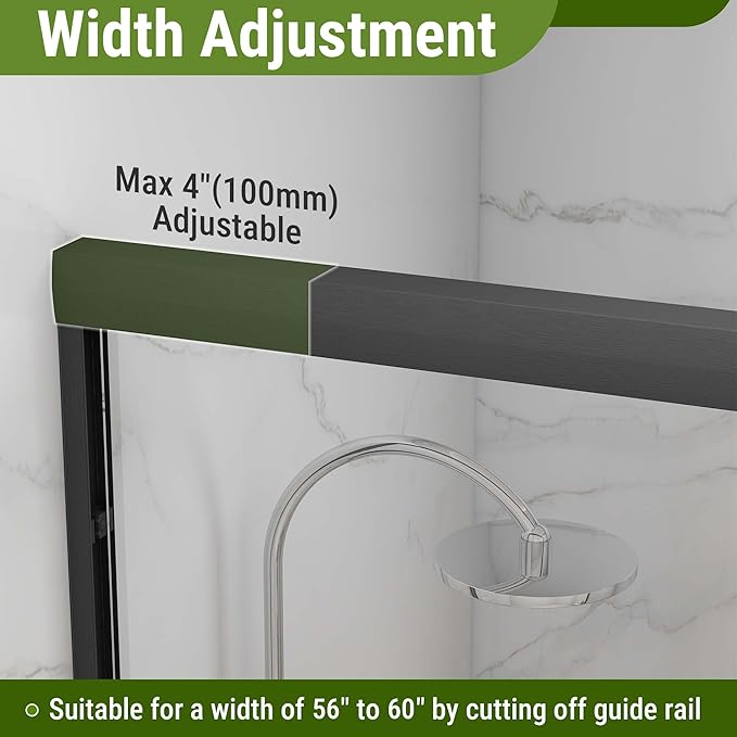 Tub Shower Door 56-60" W x 60" H,Matte Black Bathtub Door with 1/4"(6mm) Tempered Glass,Bathtub Shower Door Easy to Clean